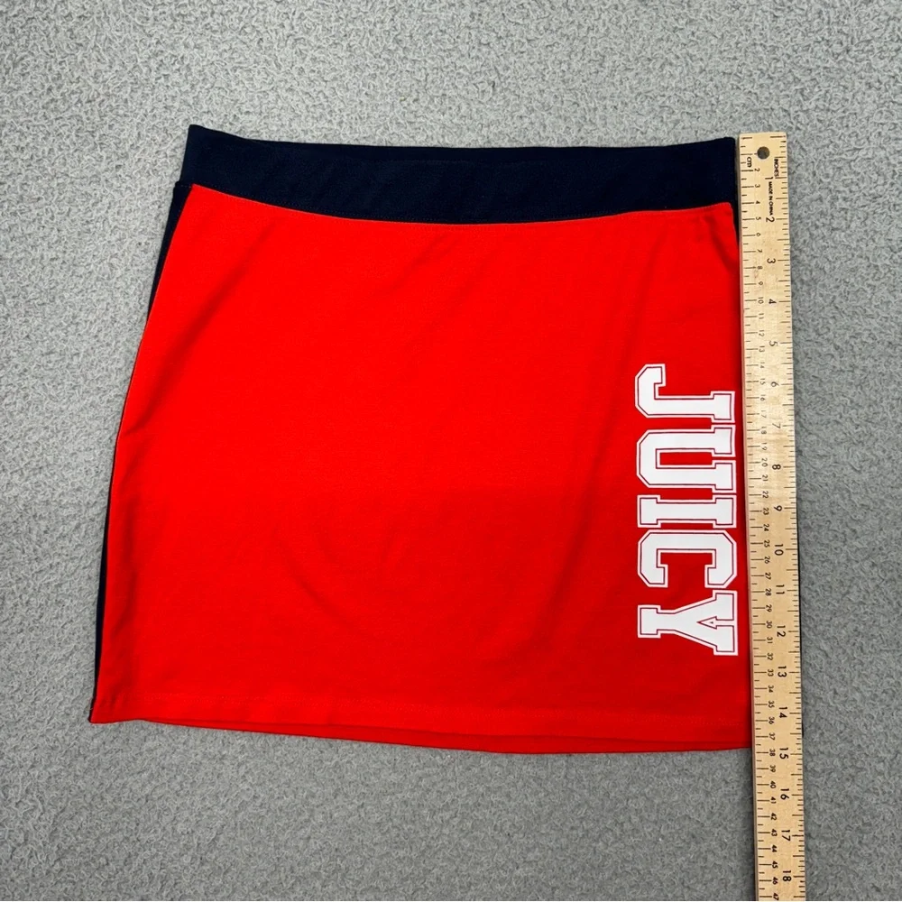 Juicy Couture Mini Skirt Girls 16 Red Blue Logo Stripe Stretch Cheerleader Y2K